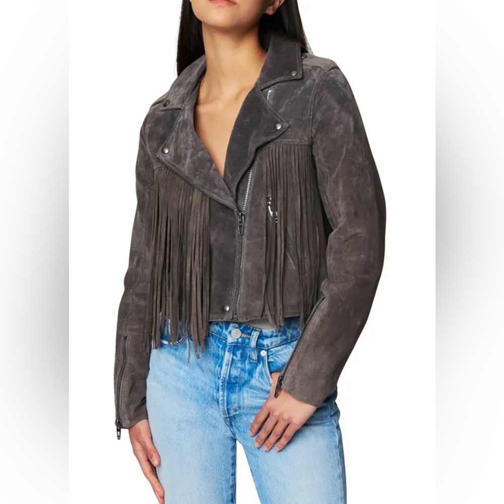 🩶 Blank NYC x Free People Fringe Moto Jacket 100% Real Leather Boho Chic